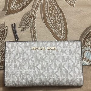 Michael Kors Beige and Gold Monogram Pouch